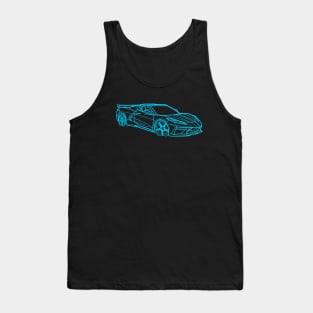 Rapid Blue C8 Racecar 3/4 View Outline Silhouette Outline Blue Supercar Sports car Racing car C8 Corvette Tank Top